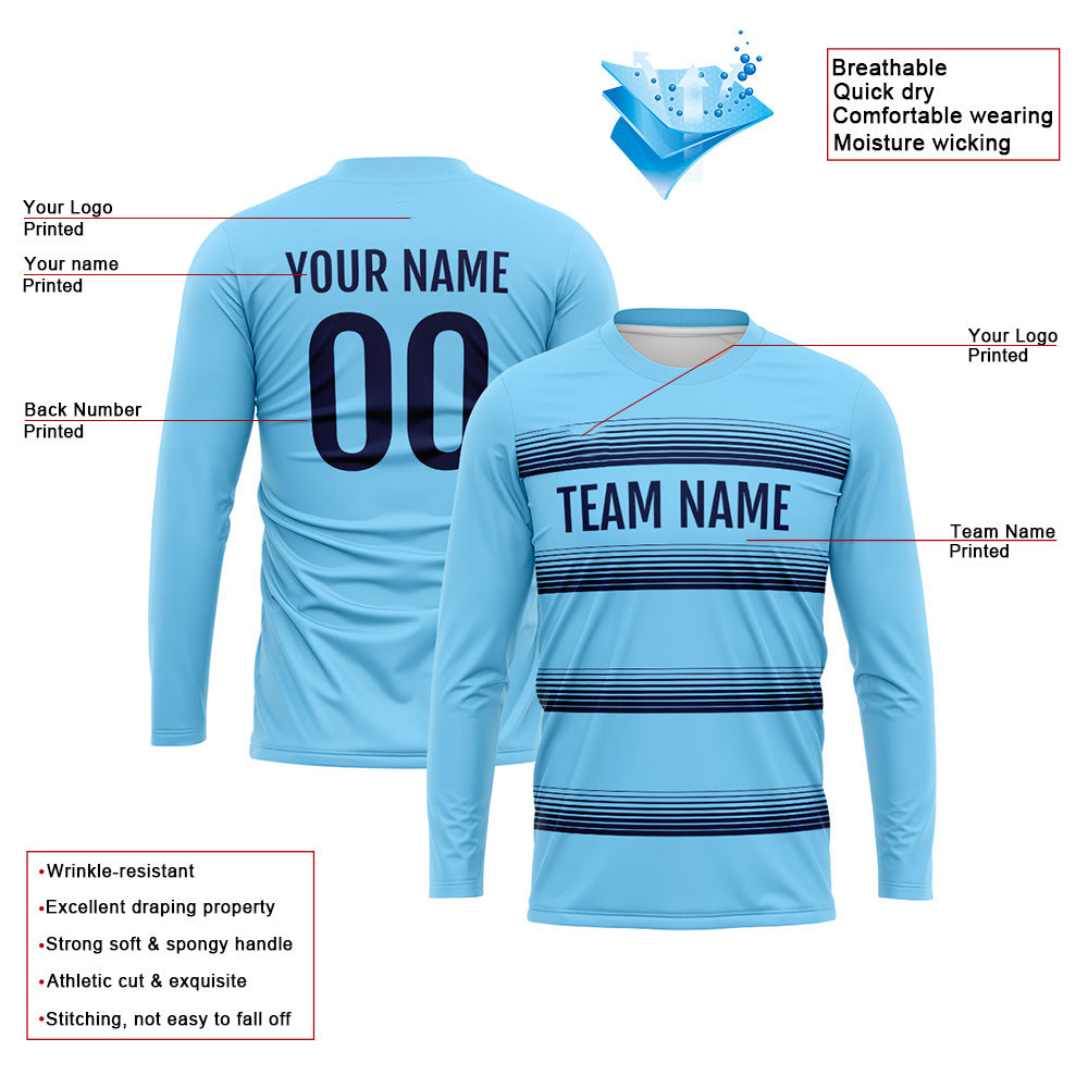 Custom Basketball Soccer Football Shooting Long T-Shirt for Adults and Kids Light Blue-Navy enthsush