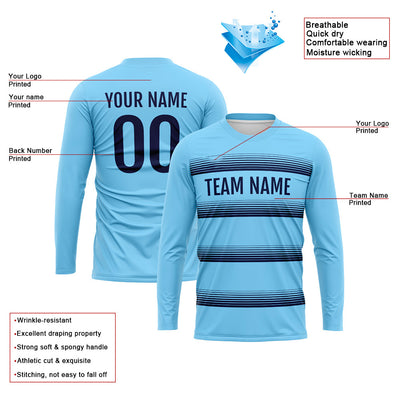 Custom Basketball Soccer Football Shooting Long T-Shirt for Adults and Kids Light Blue-Navy enthsush