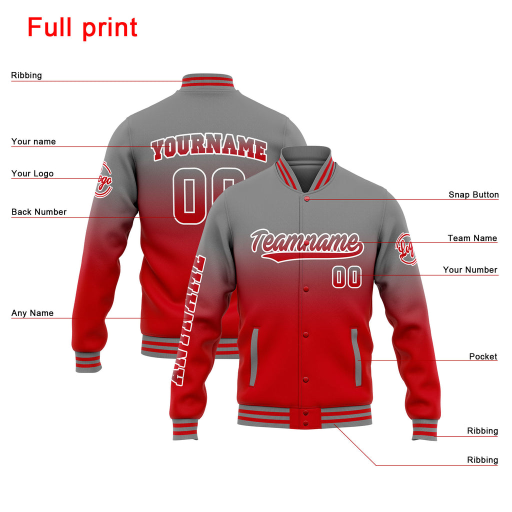 Custom Varsity Jacket Letterman jacket for Men, Women and Youth Grey Red Gradient enthsush
