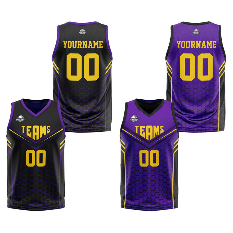Custom Black Purple Reversible Basketball Suit for Adults and Kids Personalized Jersey