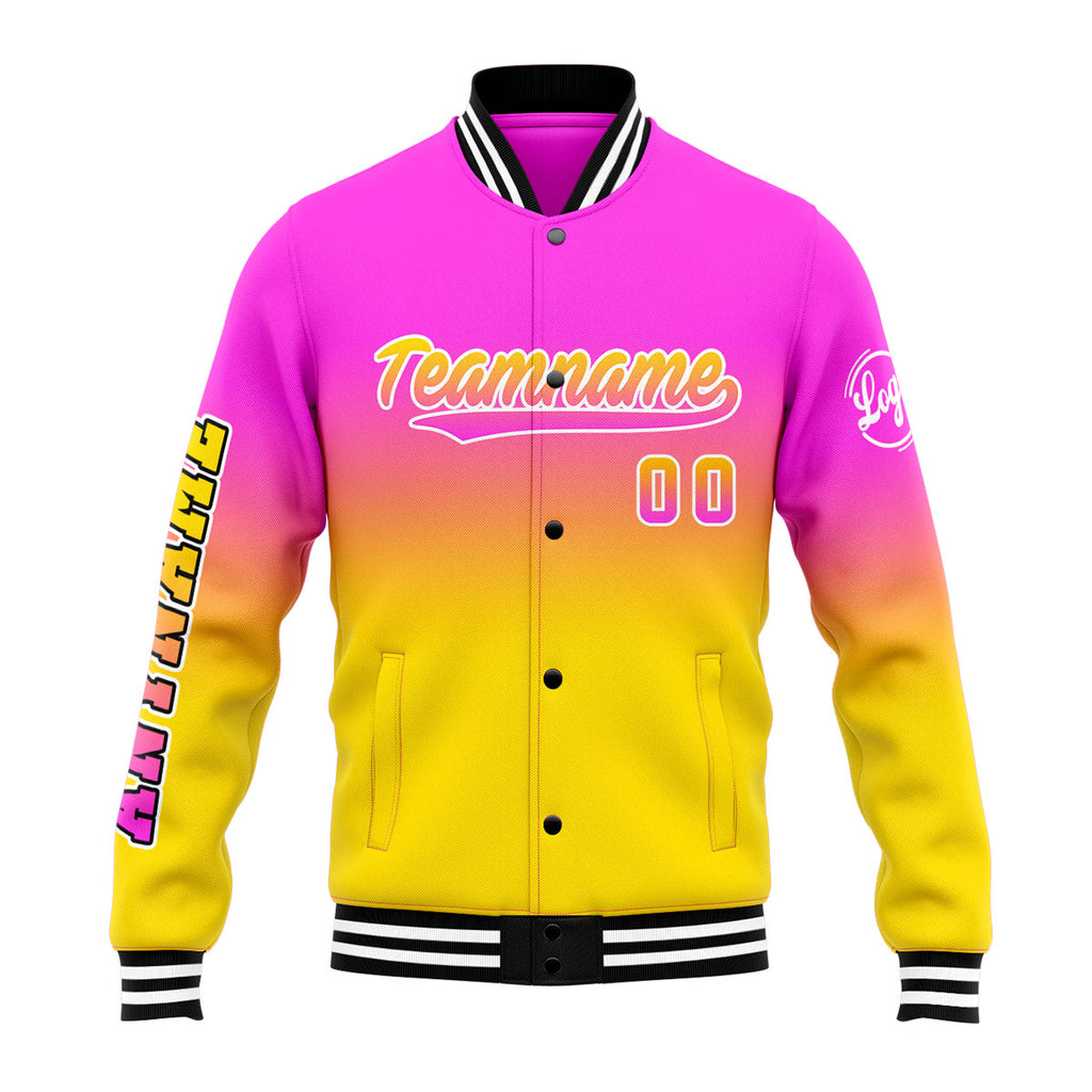 Custom Gradient Varsity Jacket Letterman jacket for Men, Women and Youth Pink&Yellow enthsush