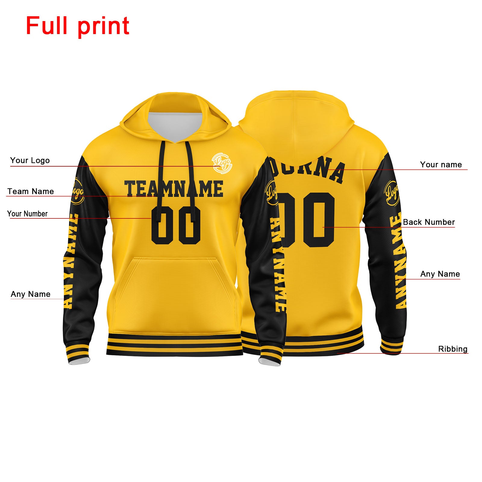 Custom Yellow Black Sweatshirt Hoodie For Men Women Girl Boy Print Your Logo Name Number enthsush