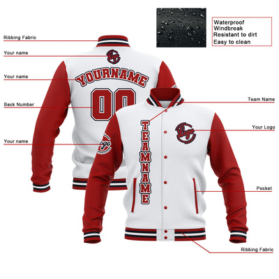 Custom White Red Navy Waterproof Varsity Jackets Personalized Stitched Name Number Logo to Letterman Jackets enthsush