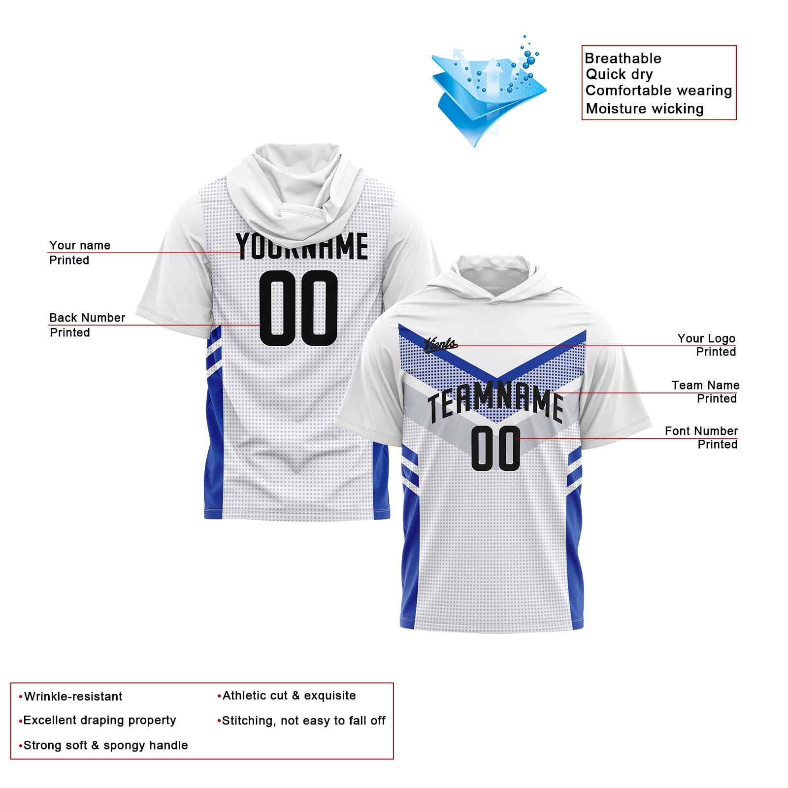 Custom White Blue Sleeve Hoodies for Men Women Shirts with Hoods Printed Name Logo enthsush