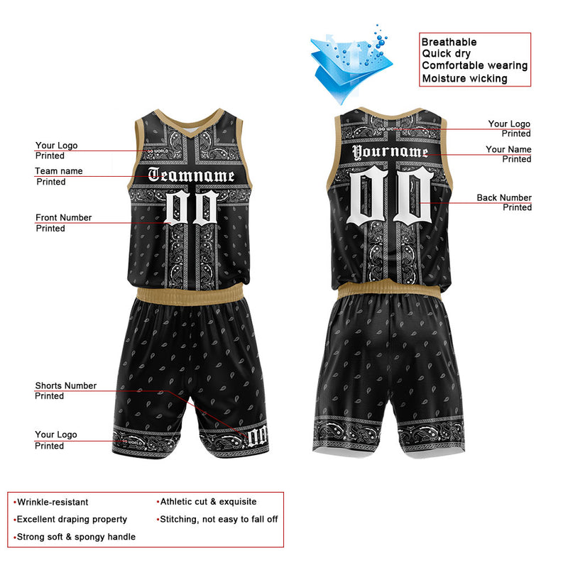 Custom Basketball Jersey Uniform Suit Printed Your Logo Name Number Black-White