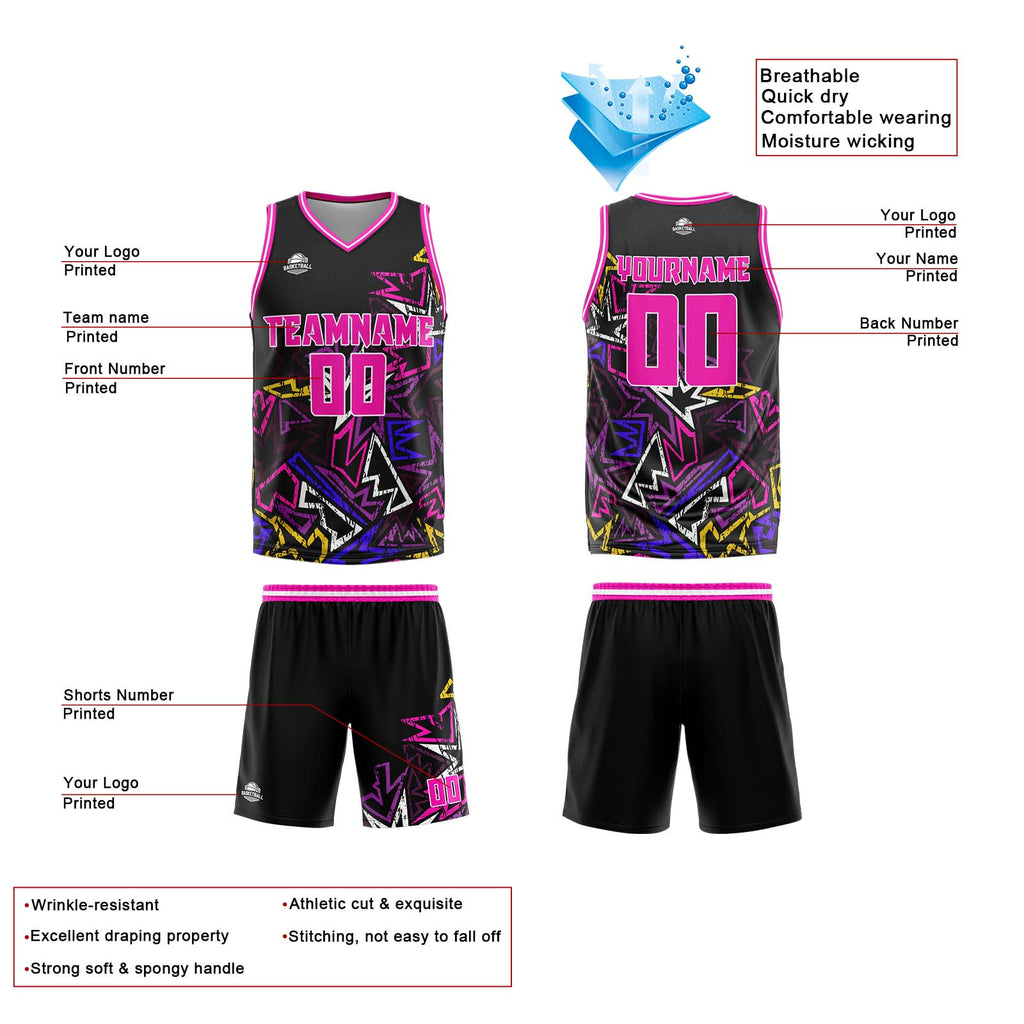 Custom Damaged geometry Pink Basketball Jersey Uniform Suit Printed Your Logo Name Number enthsush
