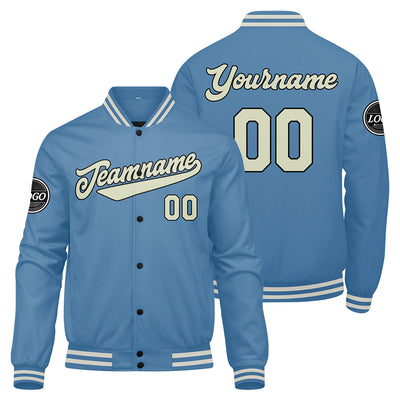 Custom Varsity Jacket Letterman jacket for Men, Women and Youth Light Blue Cream enthsush