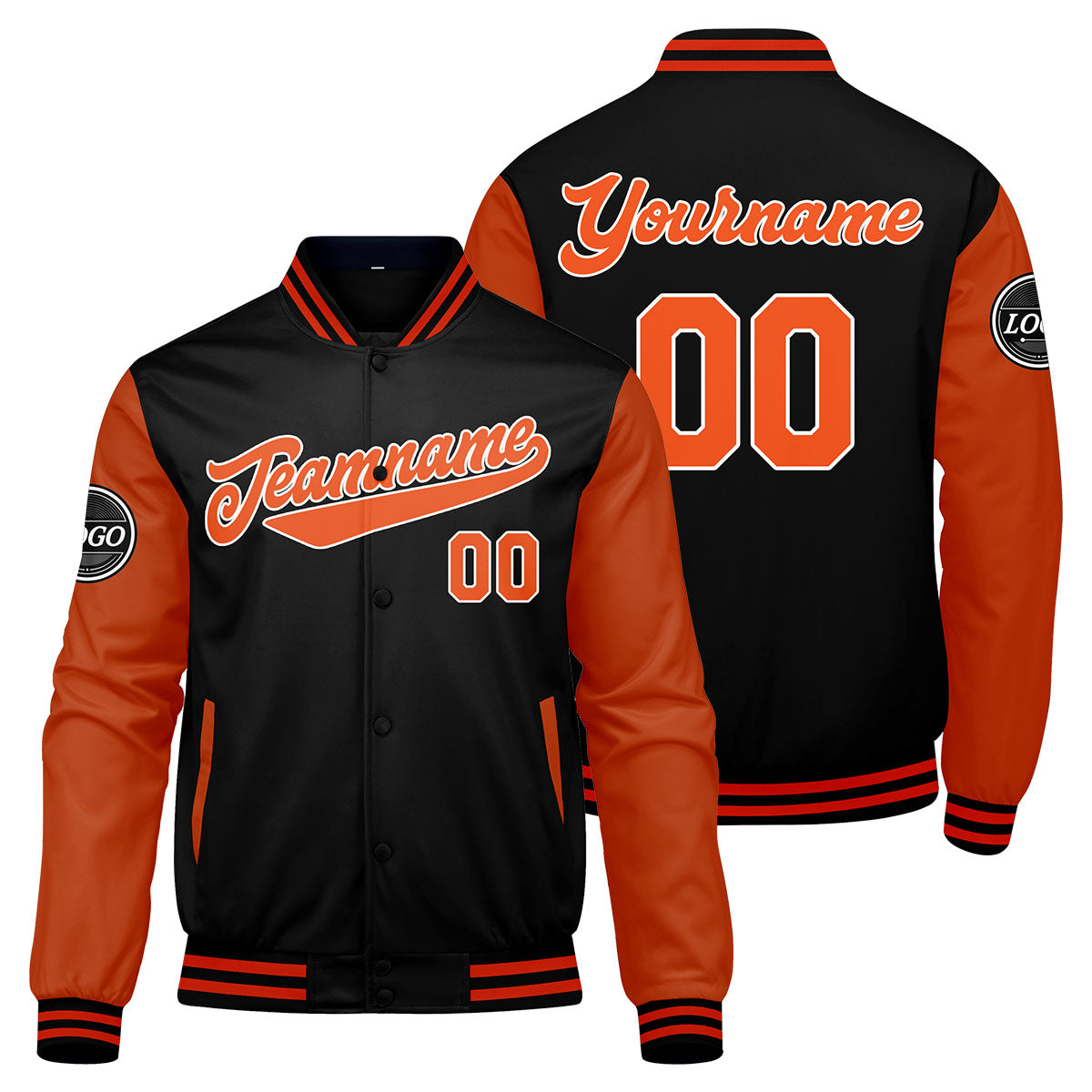Custom Varsity Jacket Letterman jacket for Men, Women and Youth Black Orange enthsush