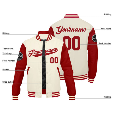 Custom Varsity Jacket Letterman jacket for Men, Women and Youth Red Cream enthsush