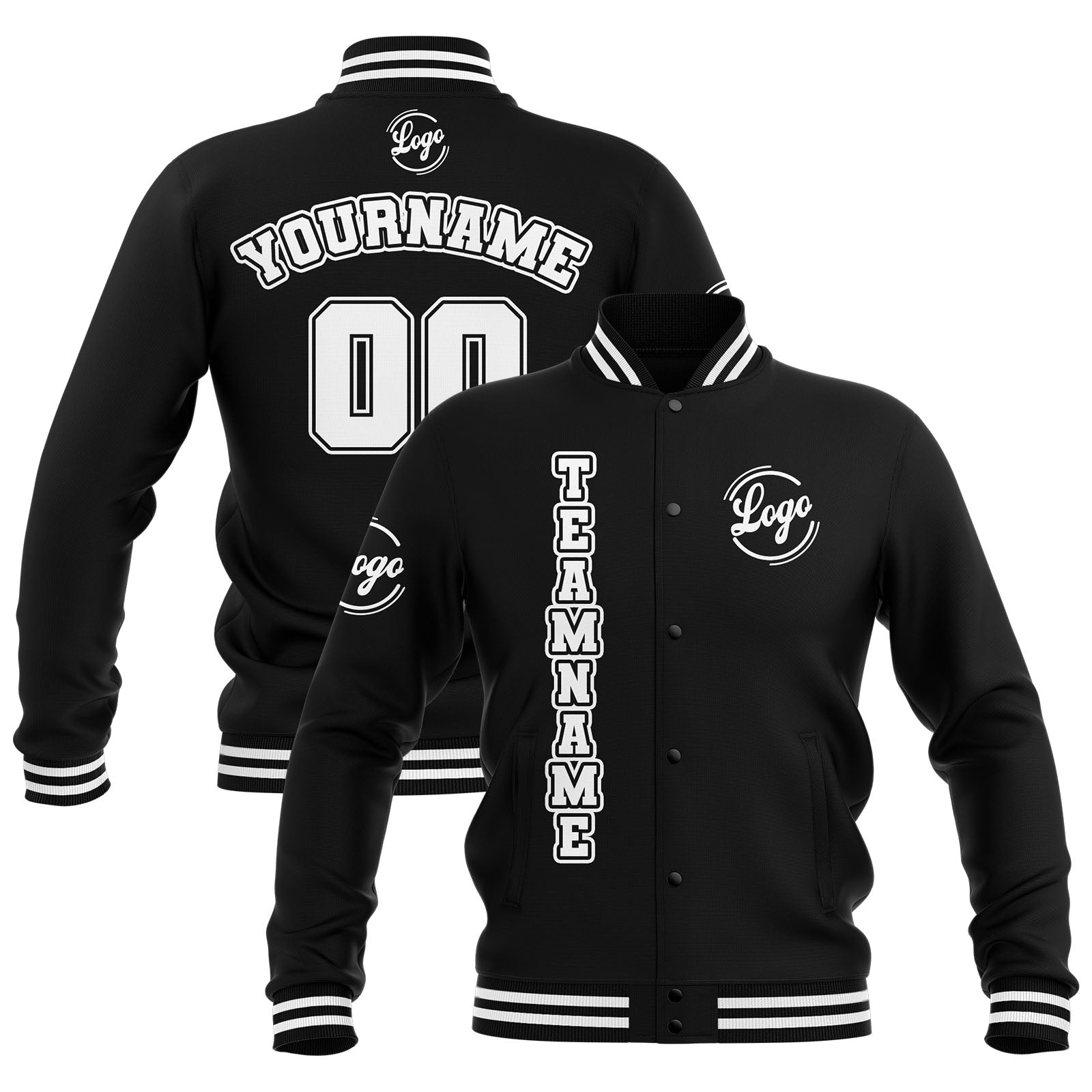 Custom Black White Waterproof Varsity Jackets Personalized Stitched Name Number Logo to Letterman Jackets enthsush