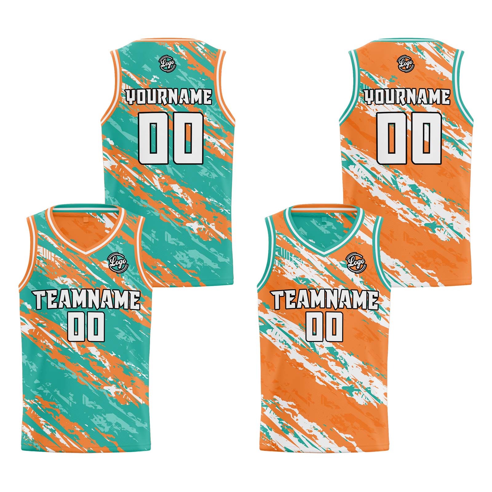 Custom Teal Orange Reversible Basketball Suit for Adults and Kids Personalized Jersey enthsush