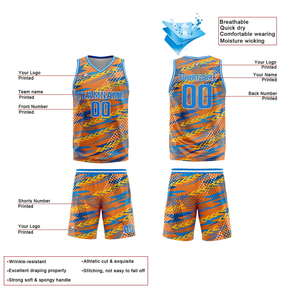 Custom Orange Blue Reversible Basketball Suit for Adults and Kids Personalized Jersey enthsush