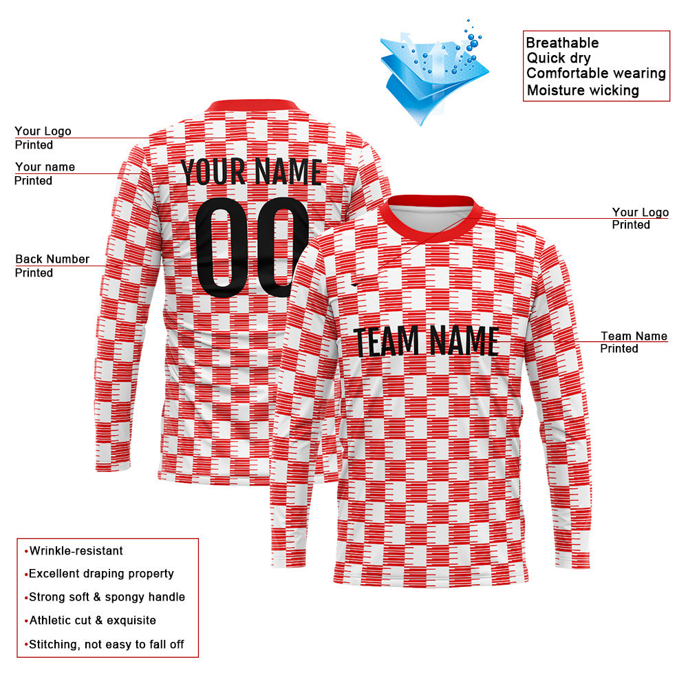 Custom Basketball Soccer Football Shooting Long T-Shirt for Adults and Kids White-Red enthsush