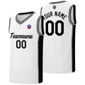 Custom basketball jersey shorts for men and women. Embroidered and printed name, number and logo White enthsush