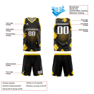Custom Yellow Reversible Basketball Suit for Adults and Kids Personalized Jersey enthsush