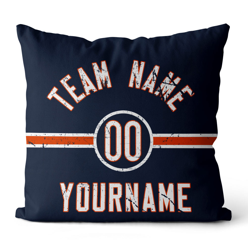 Custom Football Throw Pillow for Men Women Boy Gift Printed Your Personalized Name Number Navy & Orange & White enthsush