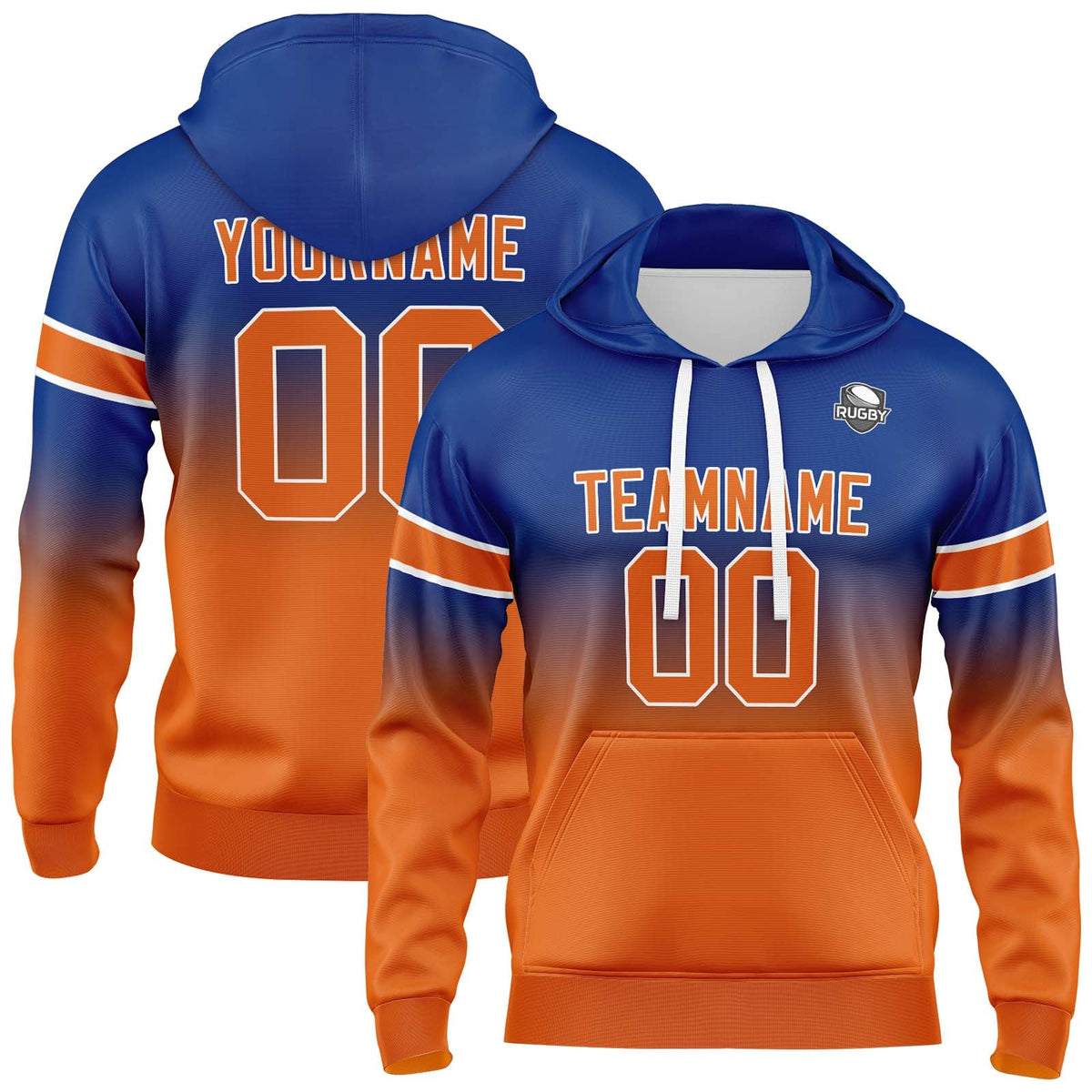 Custom Gradient Hoodie For Man Woman Girl Boy Print Your Logo Name Number Royal&Orange enthsush