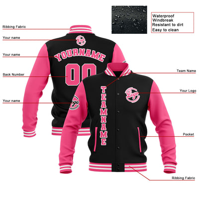 Custom Black Pink White Waterproof Varsity Jackets Personalized Stitched Name Number Logo to Letterman Jackets enthsush
