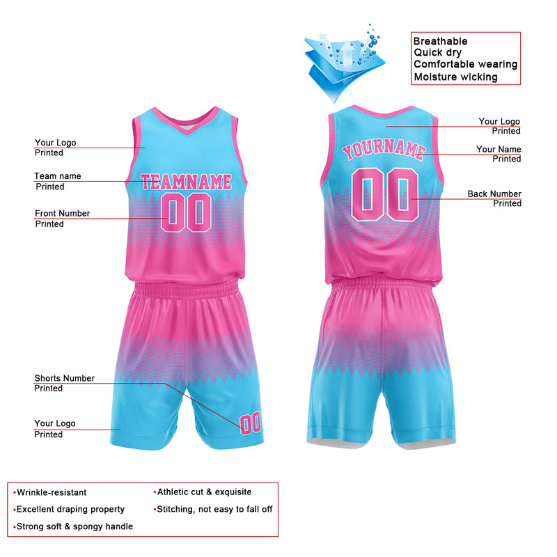 Custom Basketball Jersey Uniform Suit Printed Your Logo Name Number Pink-Light Blue