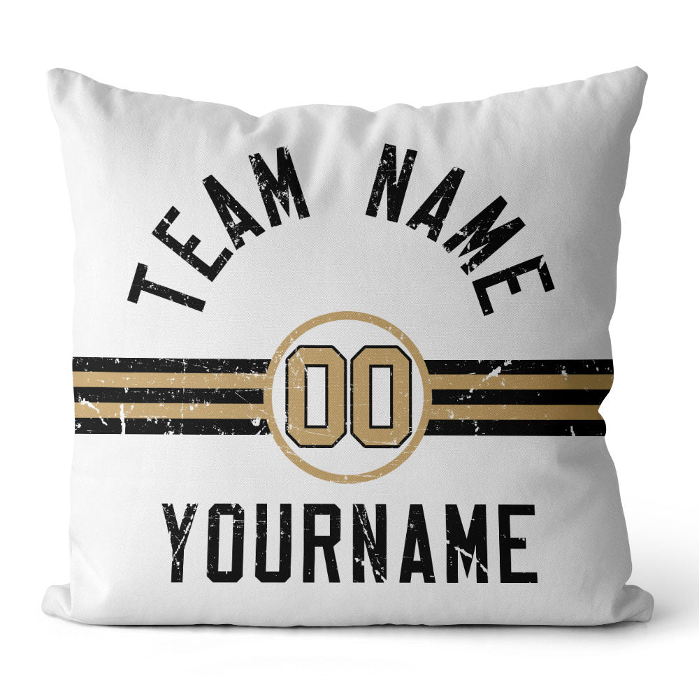 Custom Football Throw Pillow for Men Women Boy Gift Printed Your Personalized Name Number Black & White & Gold enthsush