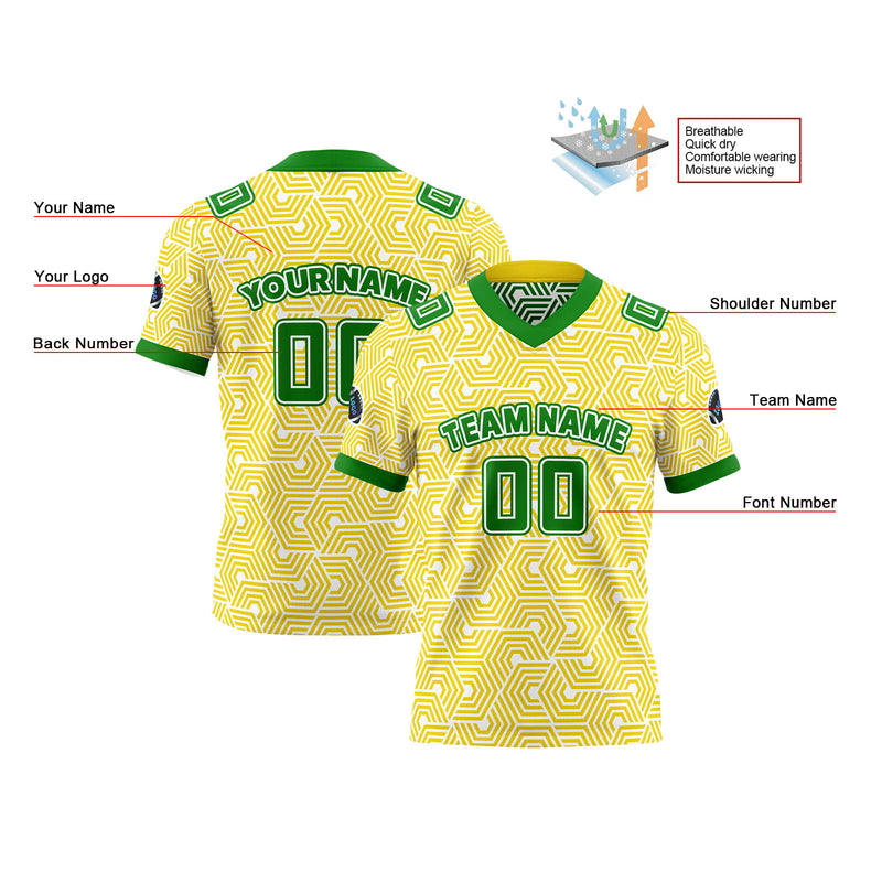 Custom Yellow Green Reversible Football Jersey Personalized Gradient Football Shirts for Men Printed Team Name Number Logo