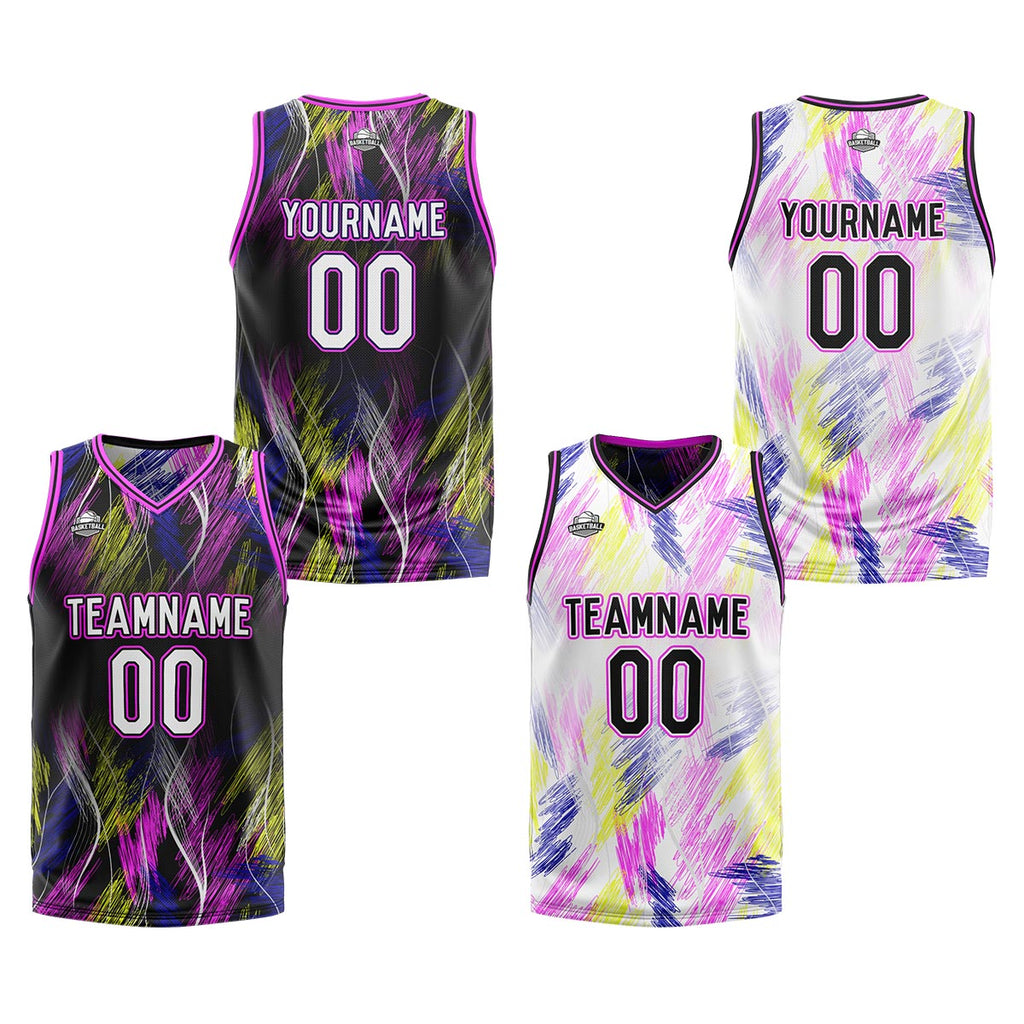 Custom Black Pink Reversible Basketball Suit for Adults and Kids Personalized Jersey enthsush