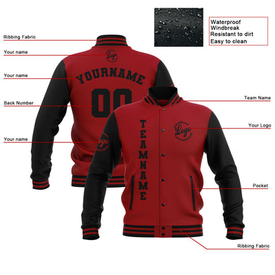 Custom Black Red Waterproof Varsity Jackets Personalized Stitched Name Number Logo to Letterman Jackets enthsush