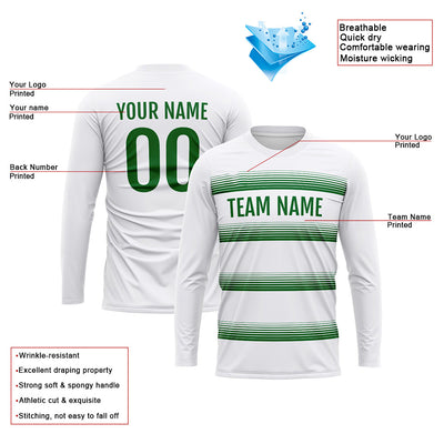 Custom Basketball Soccer Football Shooting Long T-Shirt for Adults and Kids White-Green enthsush