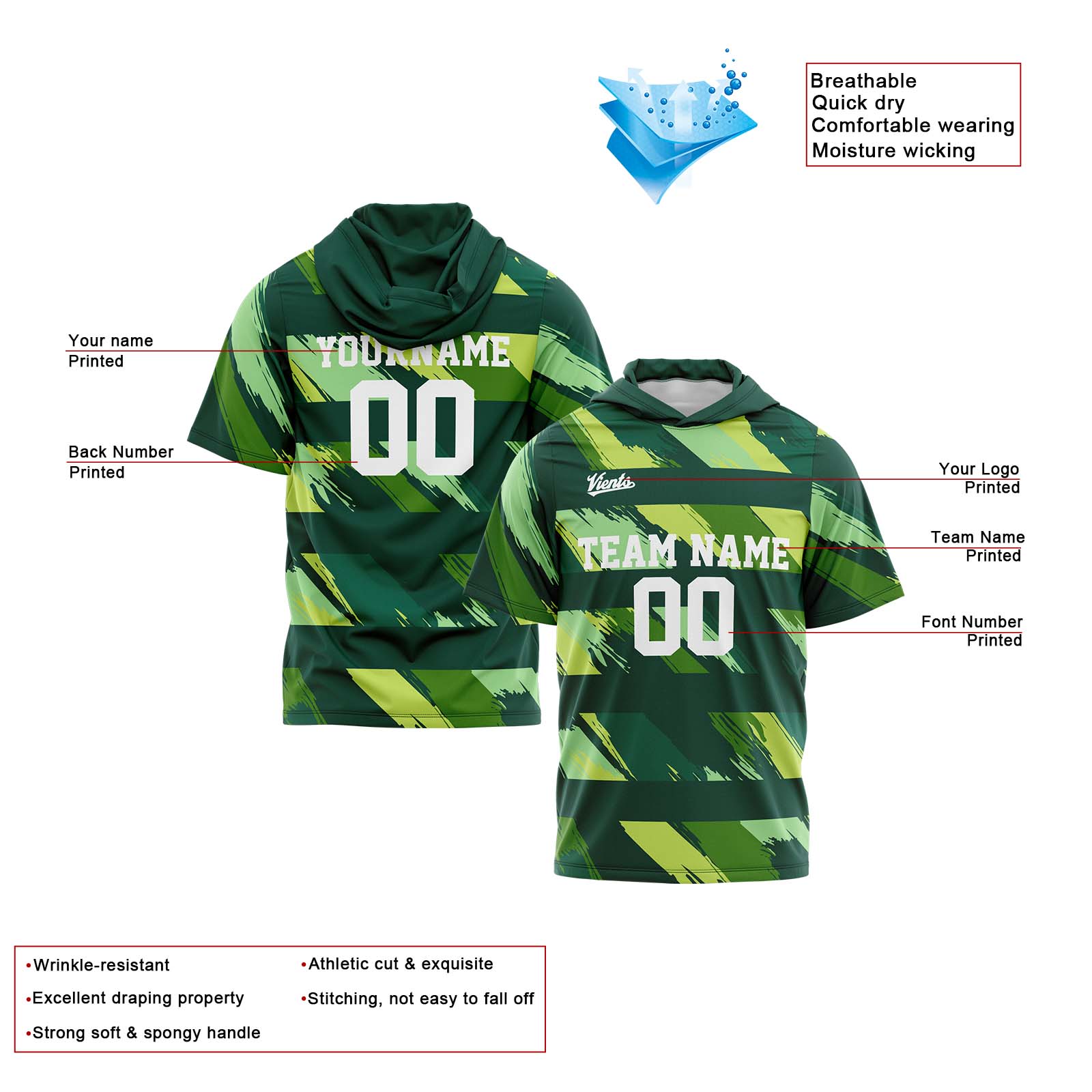 Custom Green Sleeve Hoodies for Men Women Shirts with Hoods Printed Name Logo enthsush