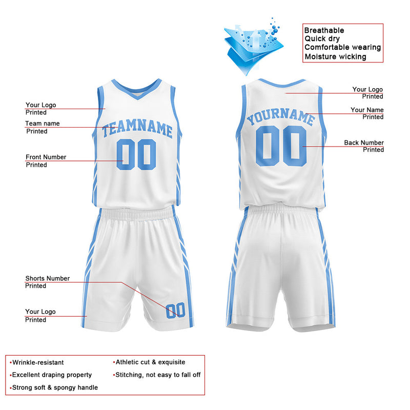 Custom Basketball Jersey Uniform Suit Printed Your Logo Name Number White-Light Blue enthsush