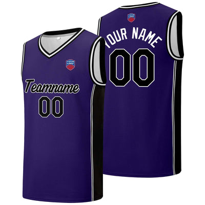 Custom basketball jersey shorts for men and women. Embroidered and printed name, number and logo Purple&Black enthsush