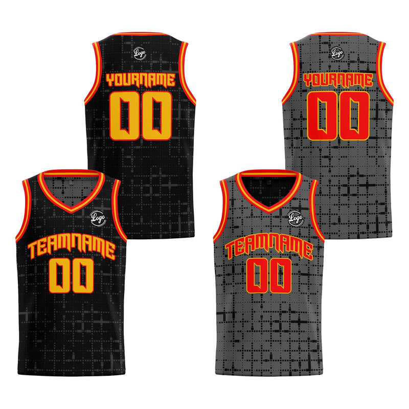 Custom Black Red Orange Reversible Basketball Suit for Adults and Kids Personalized Jersey