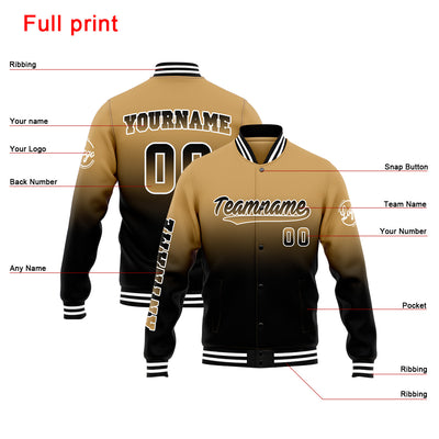 Custom Gradient Varsity Jacket Letterman jacket for Men, Women and Youth Gold&Black enthsush