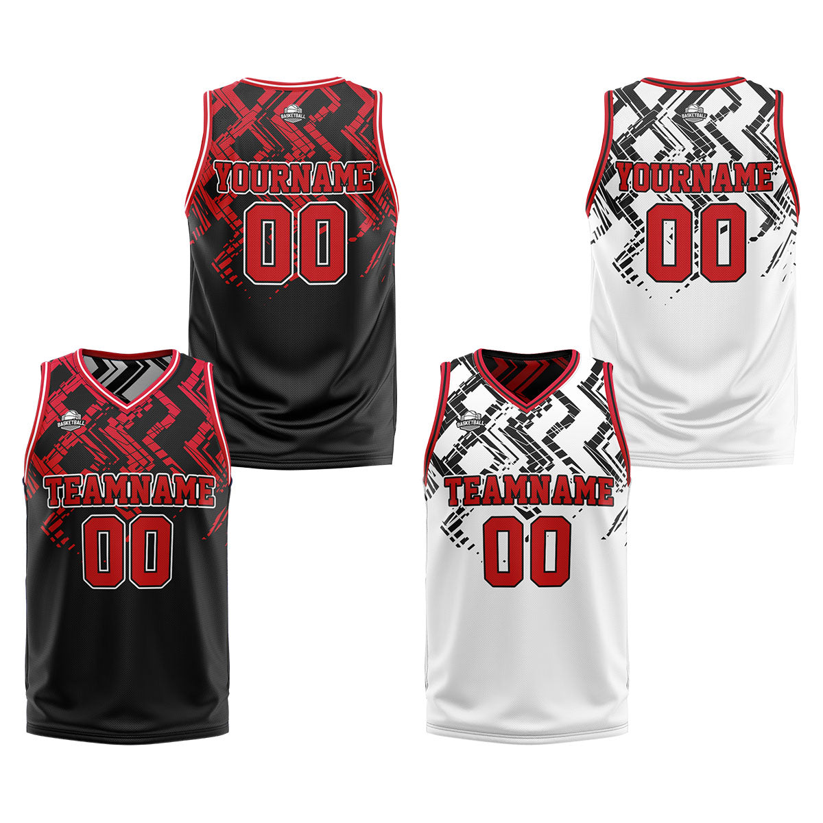 Custom Black Red Reversible Basketball Suit for Adults and Kids Personalized Jersey enthsush