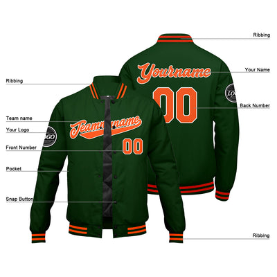 Custom Varsity Jacket Letterman jacket for Men, Women and Youth Dark Green Orange enthsush