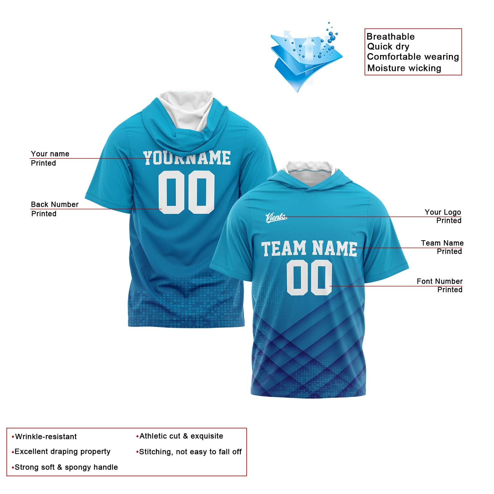 Custom Aqua Sleeve Hoodies for Men Women Shirts with Hoods Printed Name Logo enthsush