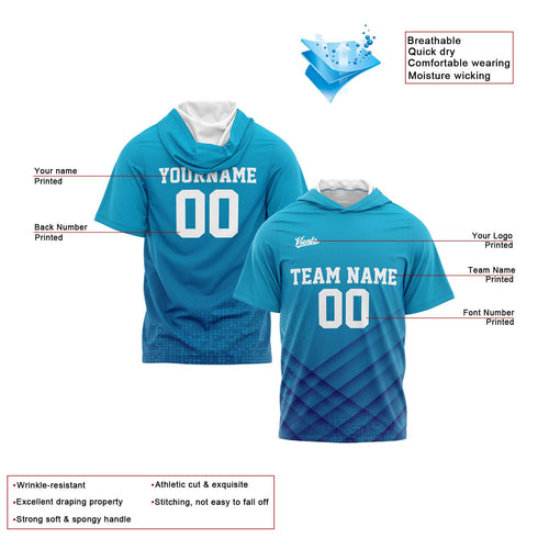 Custom Aqua Sleeve Hoodies for Men Women Shirts with Hoods Printed Name Logo enthsush