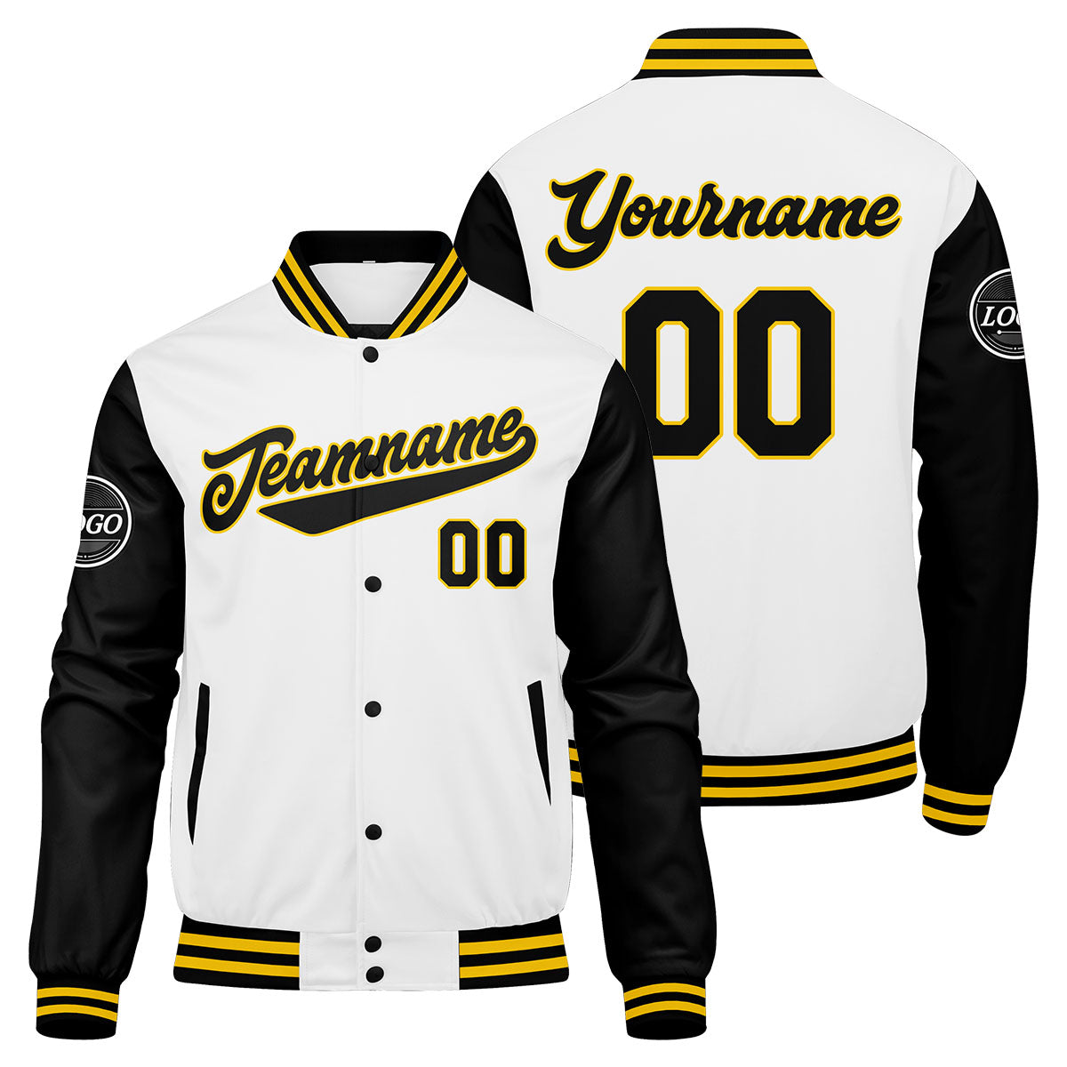 Custom Varsity Jacket Letterman jacket for Men, Women and Youth Black White Yellow enthsush
