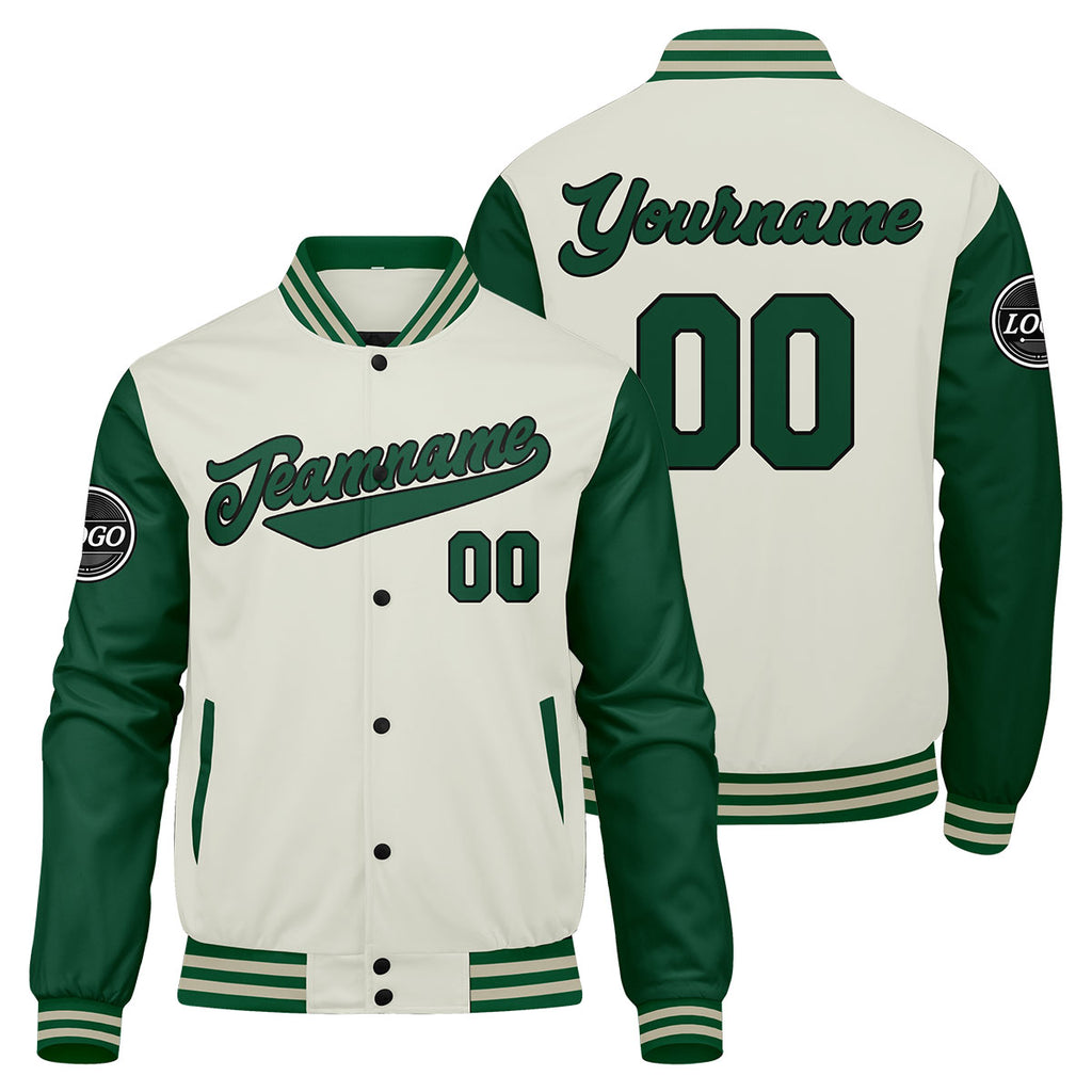 Custom Varsity Jacket Letterman jacket for Men, Women and Youth Green Cream enthsush