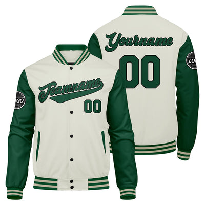 Custom Varsity Jacket Letterman jacket for Men, Women and Youth Green Cream enthsush