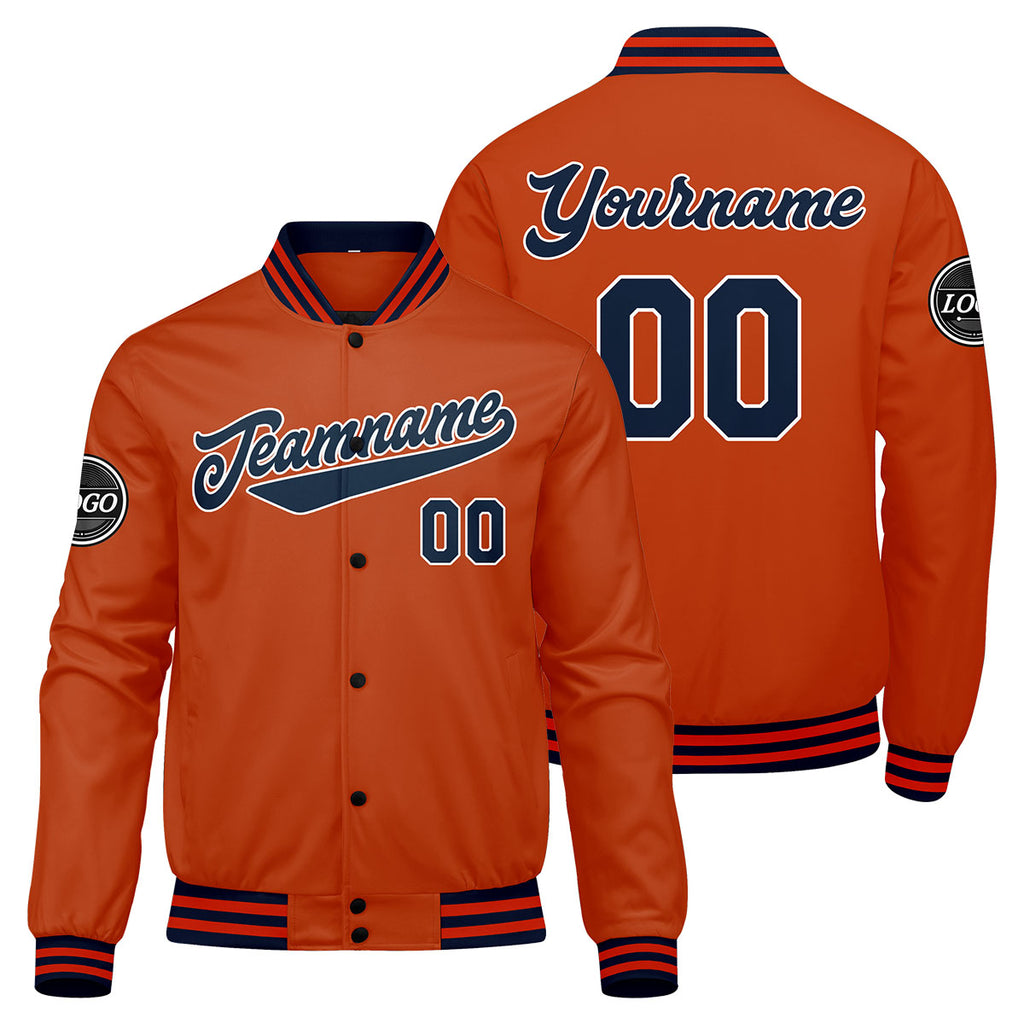 Custom Varsity Jacket Letterman jacket for Men, Women and Youth Navy Orange enthsush