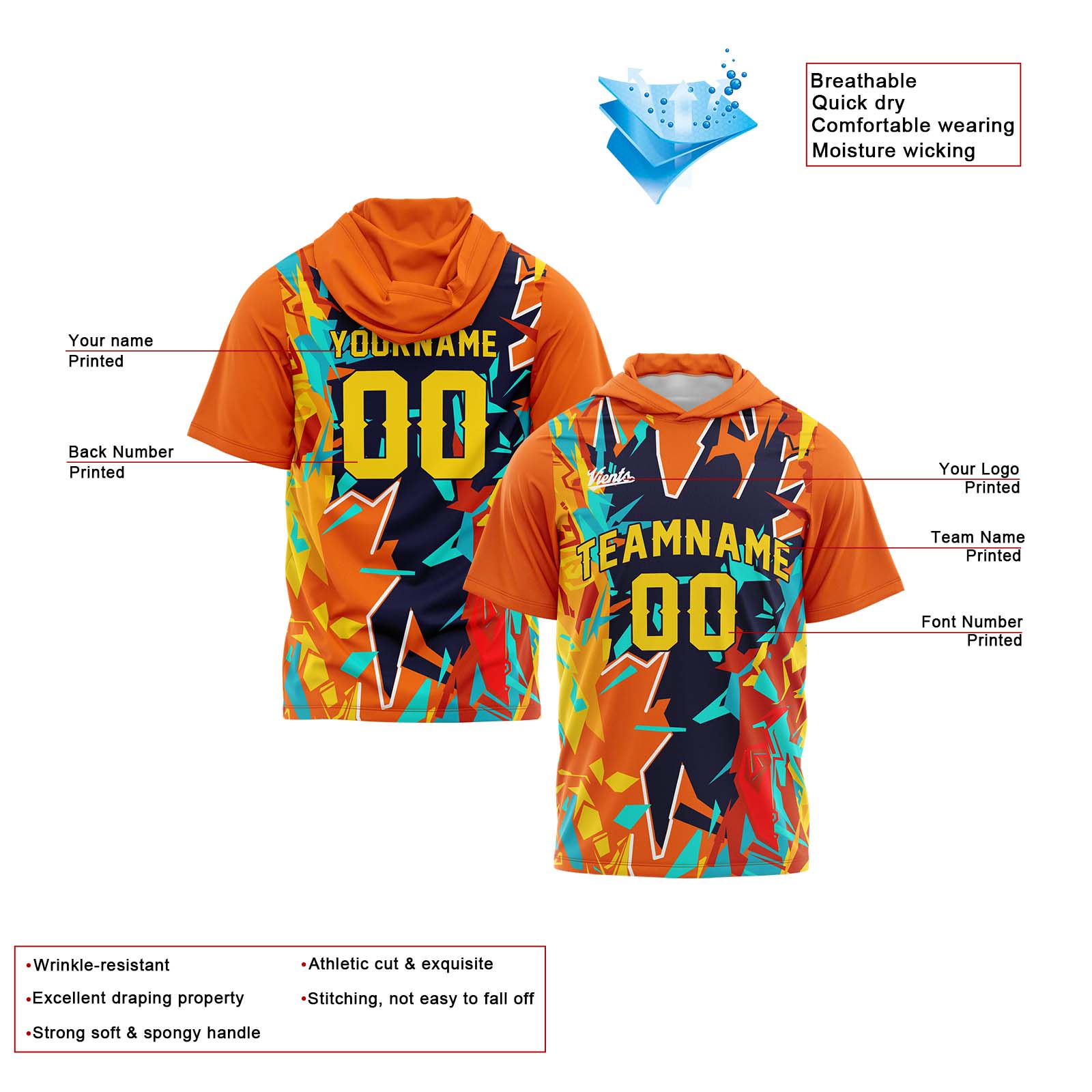 Custom Navy Orange Sleeve Hoodies for Men Women Shirts with Hoods Printed Name Logo enthsush