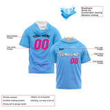 Custom Light Blue Pink Short Sleeve Hoodies for Men Women Shirts with Hoods Printed Name Logo
