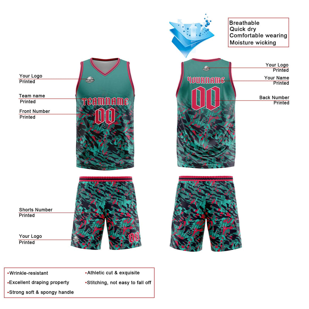 Custom Green Red Reversible Basketball Suit for Adults and Kids Personalized Jersey enthsush