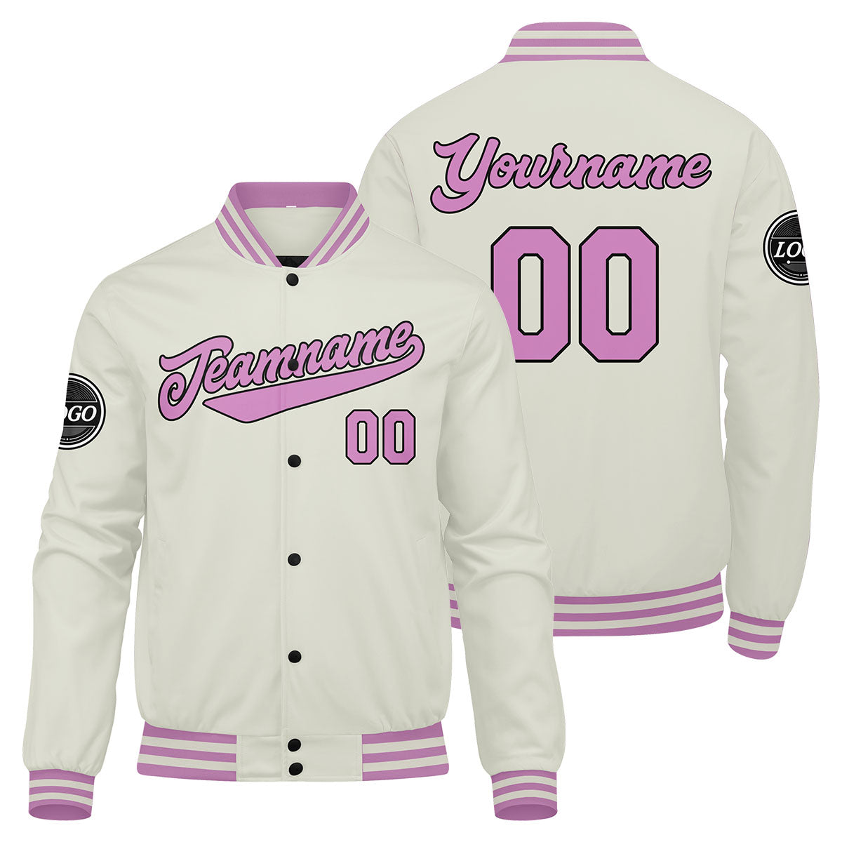 Custom Varsity Jacket Letterman jacket for Men, Women and Youth Cream Pink enthsush