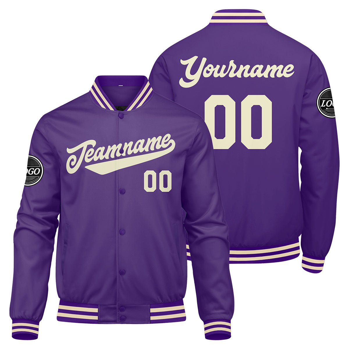 Custom Varsity Jacket Letterman jacket for Men, Women and Youth Purple Cream enthsush