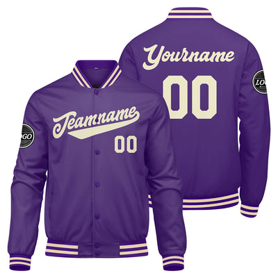 Custom Varsity Jacket Letterman jacket for Men, Women and Youth Purple Cream enthsush