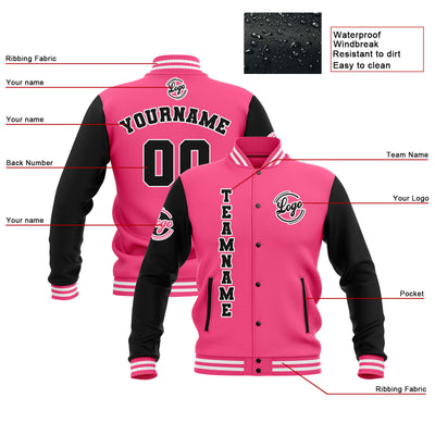 Custom Black Pink White Waterproof Varsity Jackets Personalized Stitched Name Number Logo to Letterman Jackets enthsush