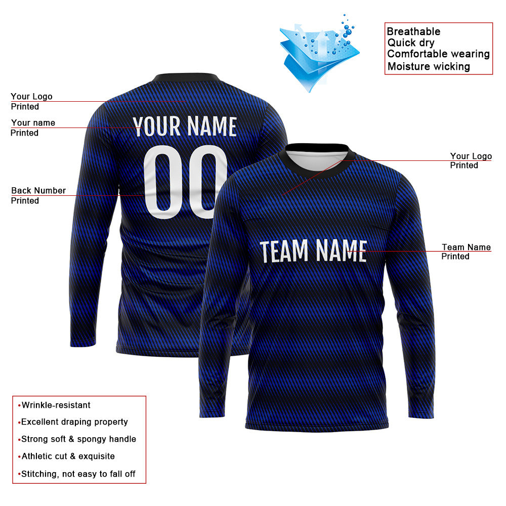 Custom Basketball Soccer Football Shooting Long T-Shirt for Adults and Kids Black-Royal enthsush