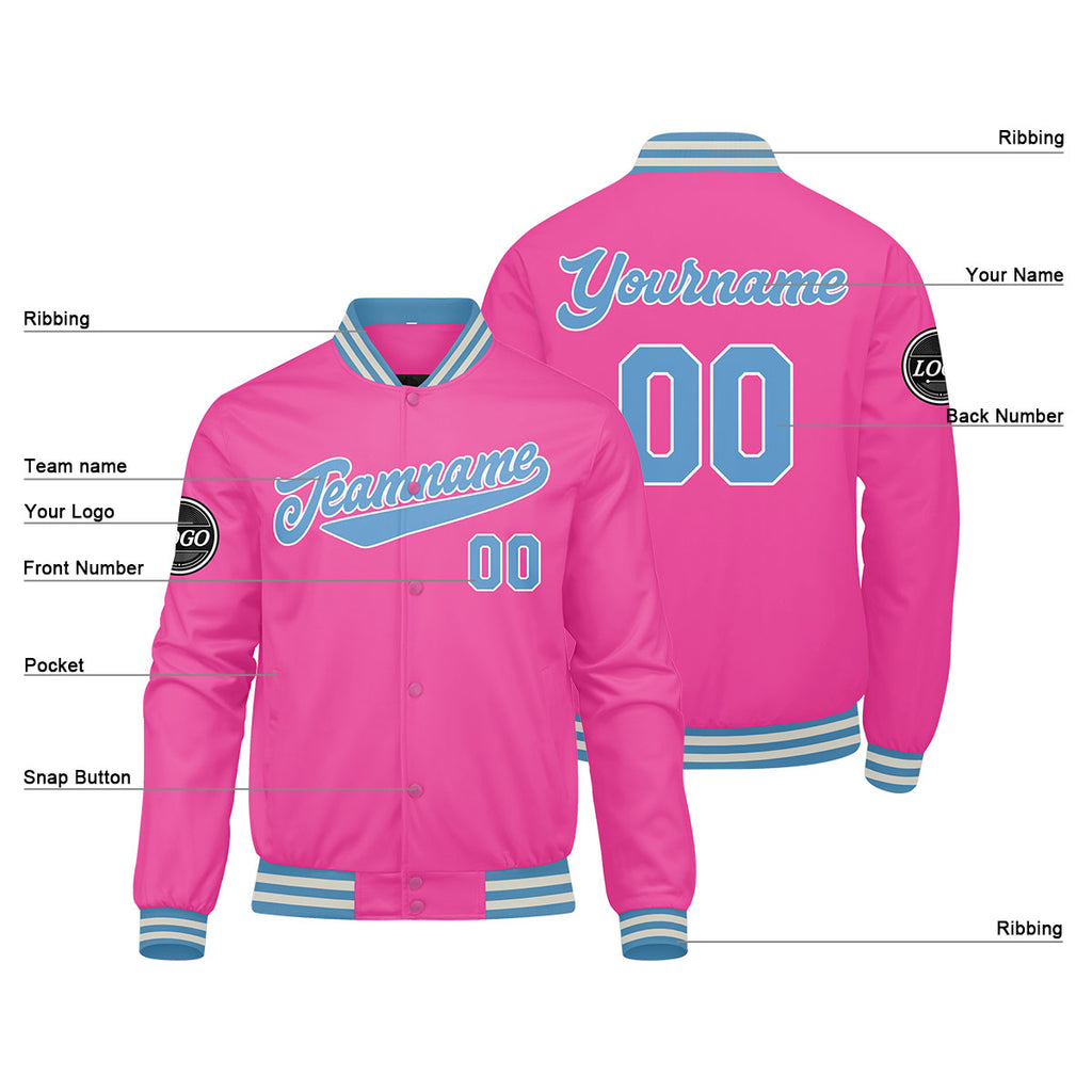 Custom Varsity Jacket Letterman jacket for Men, Women and Youth Pink Light Blue enthsush